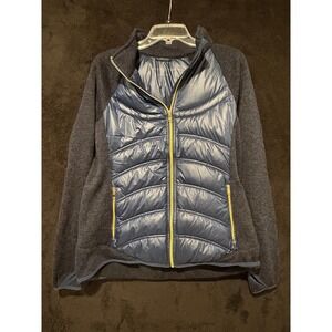 London Fog Puffer Jacket Fleece Panels Full Zip Athletic Blue Womens Large‎